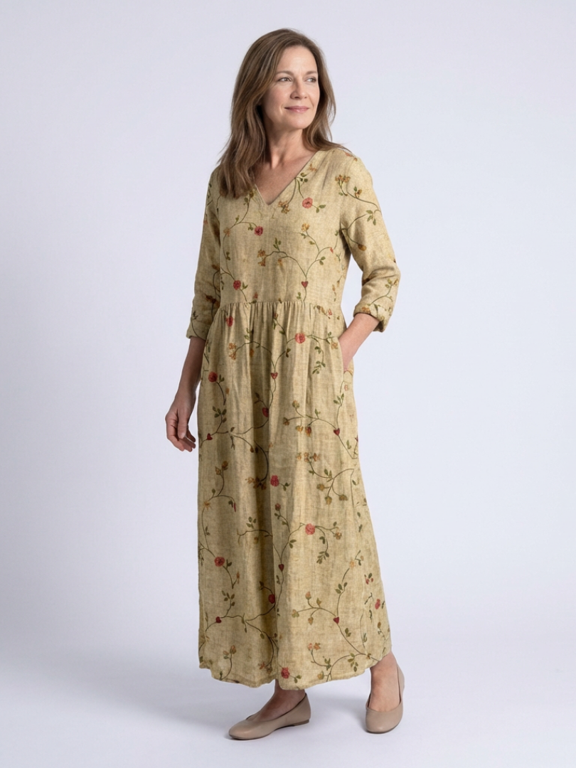 Marina | Maxi Dress with V-Neck, Three-Quarter Sleeves, and Floral Print