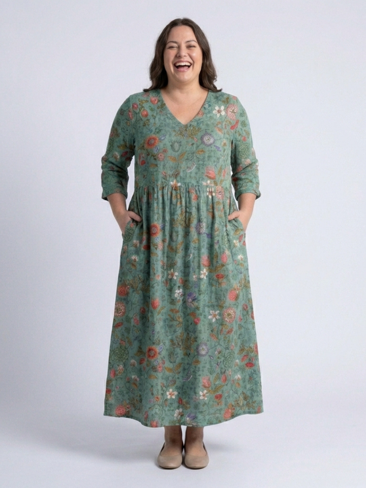 Marina | Maxi Dress with V-Neck, Three-Quarter Sleeves, and Floral Print