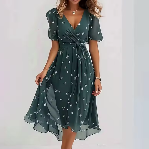 Celia | Elegante Vestito Midi con Scollatura a V