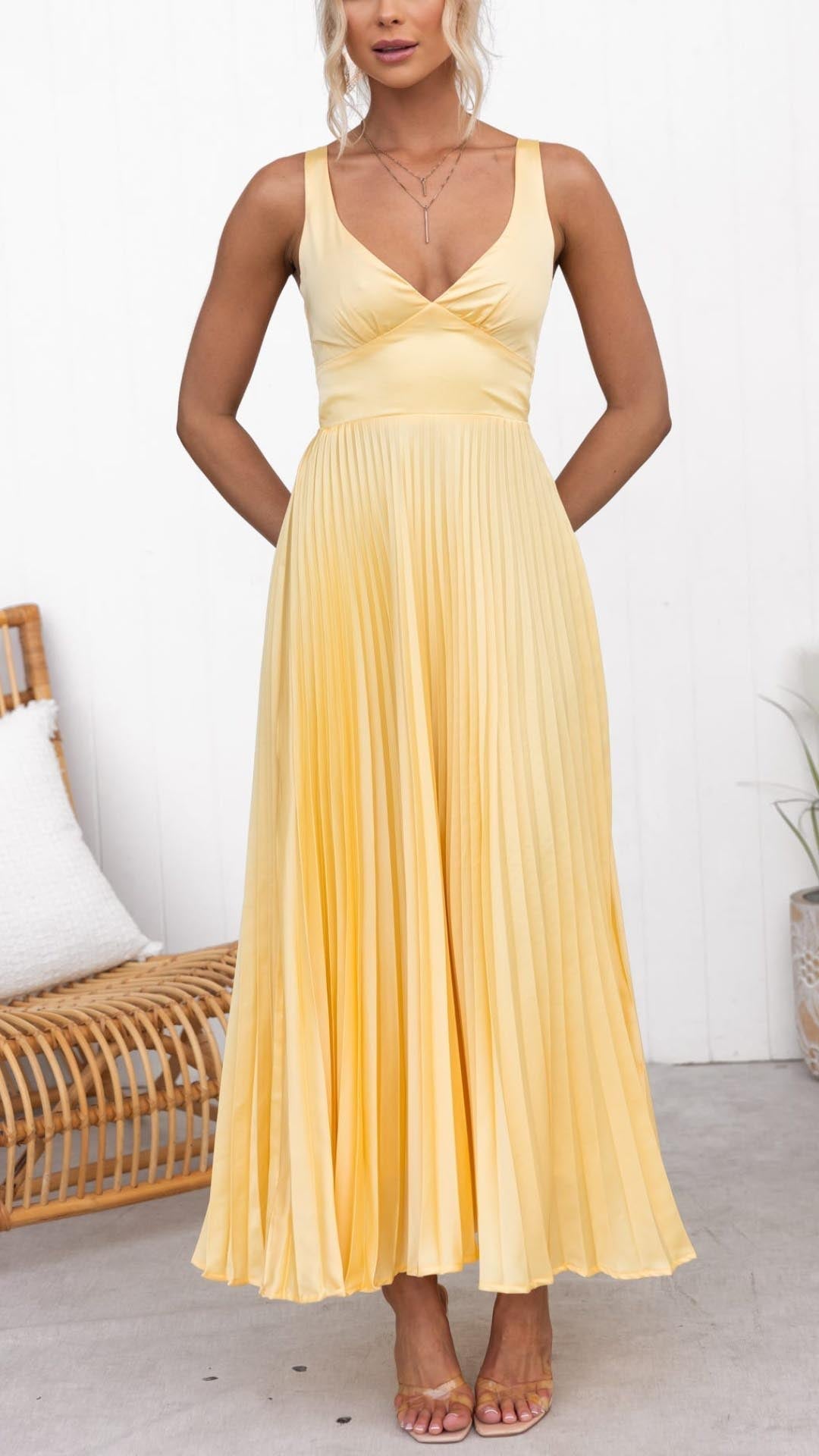 Plissettato | Abito Maxi Scollo V