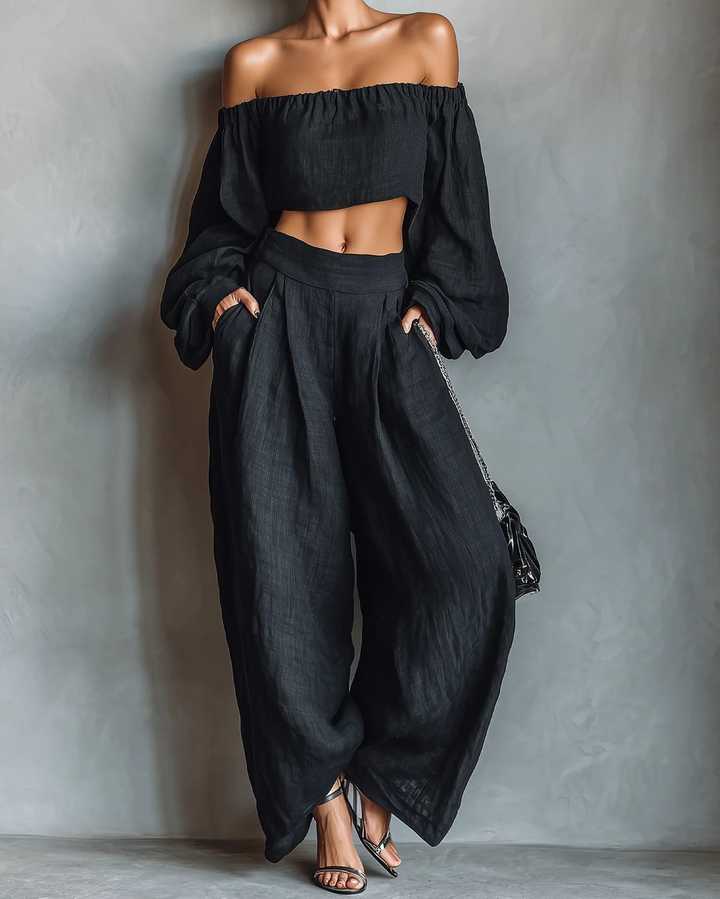 Tess™ | Set con spalle scoperte e pantaloni ampi