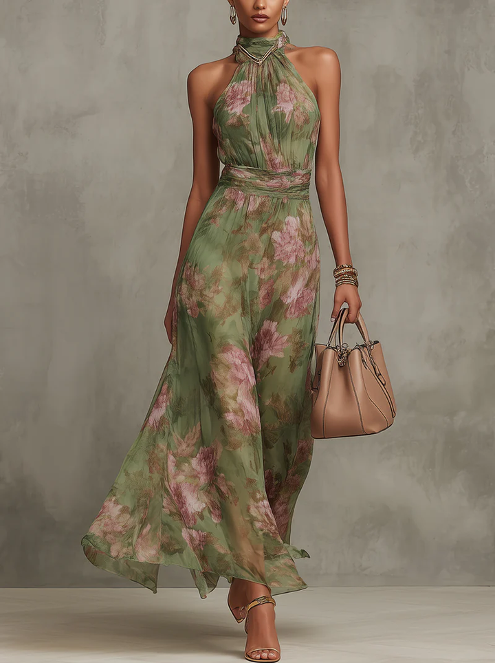 Firenze | Abito Halter Floreale Verde