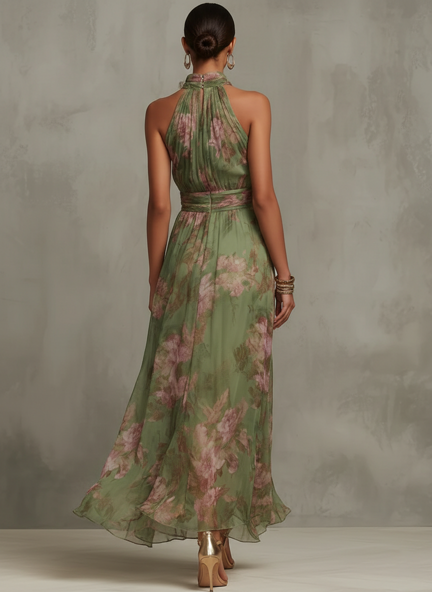 Firenze | Abito Halter Floreale Verde