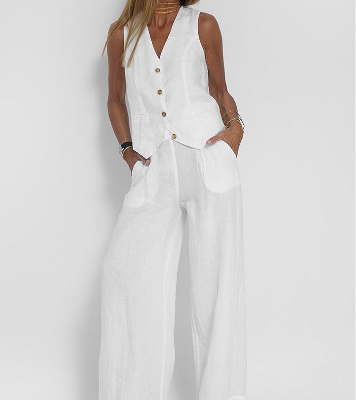 Aira - Completo Gilet Bottonato & Pantalone Largo