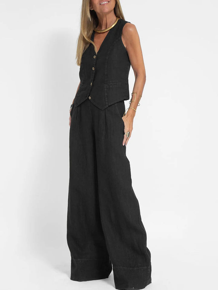 Aira - Completo Gilet Bottonato & Pantalone Largo