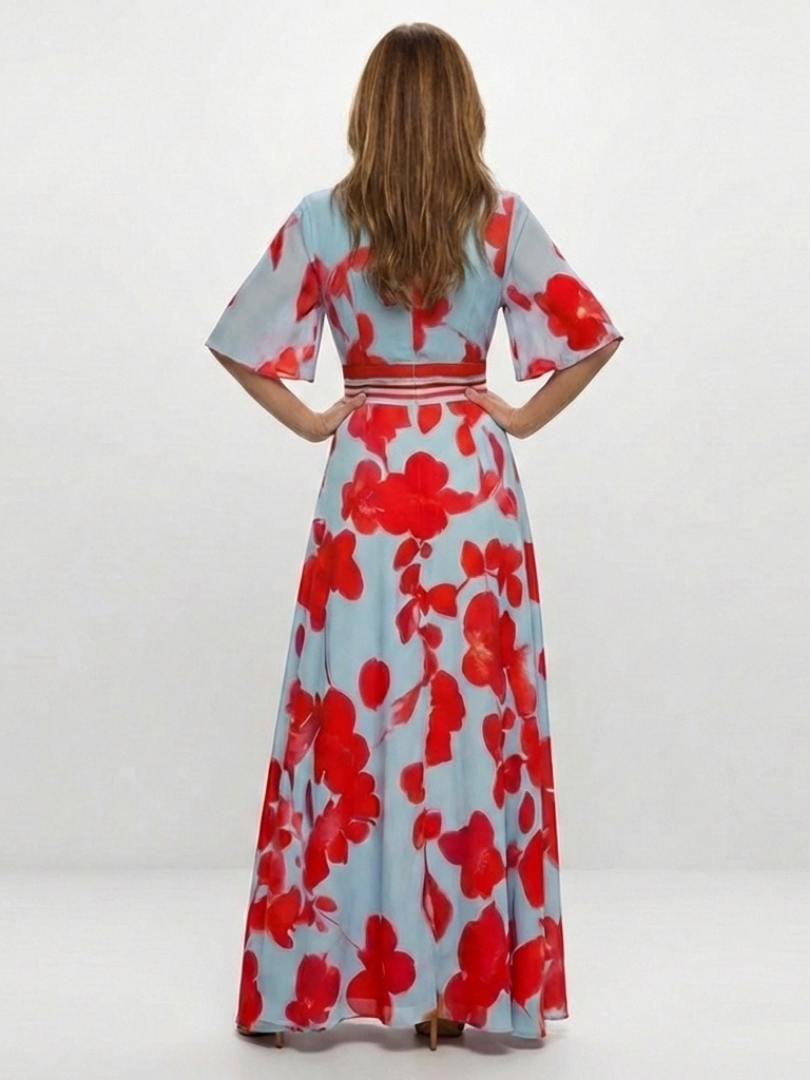 Corinne | Maxi Dress with Floral Print, V-Neck, and Short Sleeves