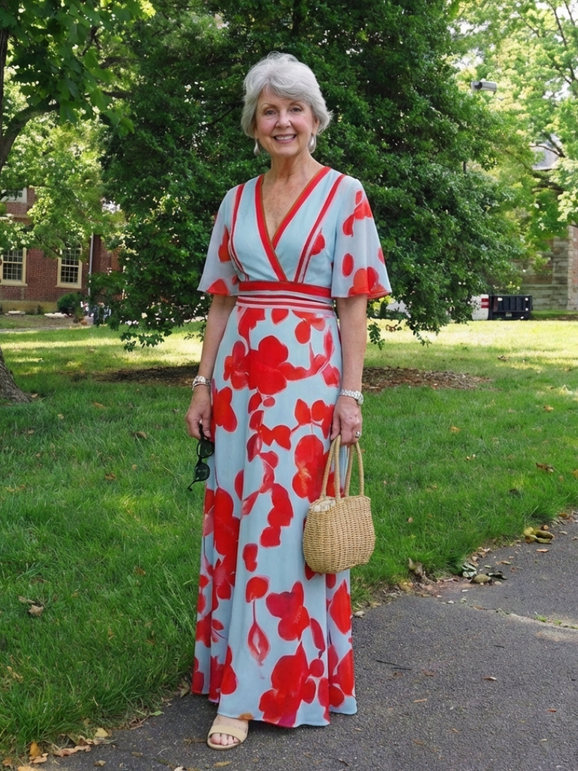 Corinne | Maxi Dress with Floral Print, V-Neck, and Short Sleeves
