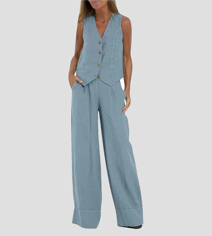 Aira - Completo Gilet Bottonato & Pantalone Largo