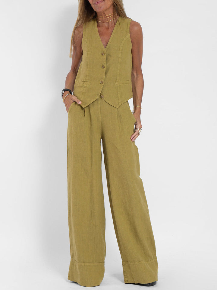 Aira - Completo Gilet Bottonato & Pantalone Largo