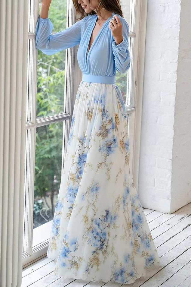 Celeste | Maxi Abito Floreale