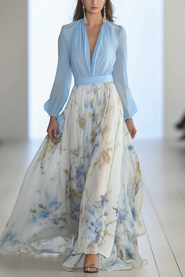 Celeste | Maxi Abito Floreale