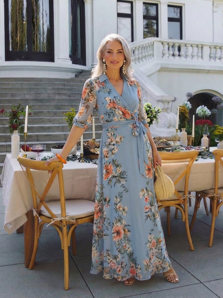 Elowen | Maxi Dress with V-Neck and Floral Print